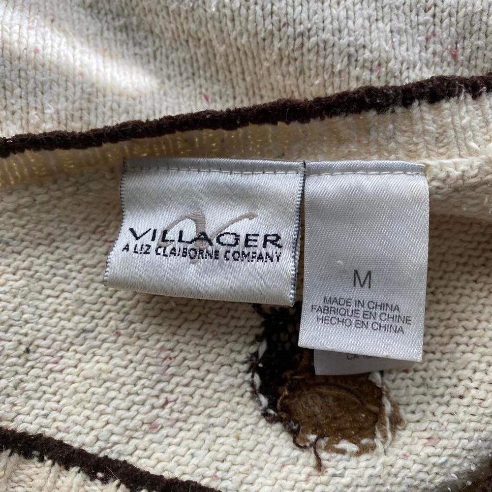 Vintage Villager Liz Claiborne Cream V Neck Fall Leaf Knit Sweater Cottage - Picture 6 of 6